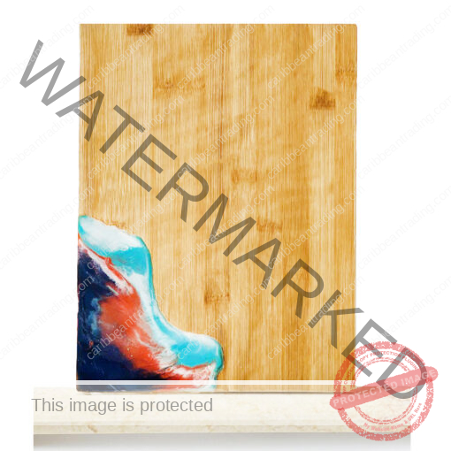 Medium Bamboo Cutting Board with Resin Ocean Wave Art