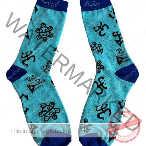 Tropical Socks Blue Taino Symbols