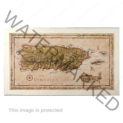 Antiqued Puerto Rico Island Map - Large